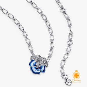 Pendant Necklace Blue Pansy Flower