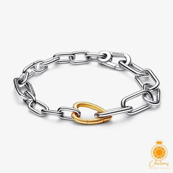 Pandora Me Two-Tone Heart Openable Link Chain Bracelet