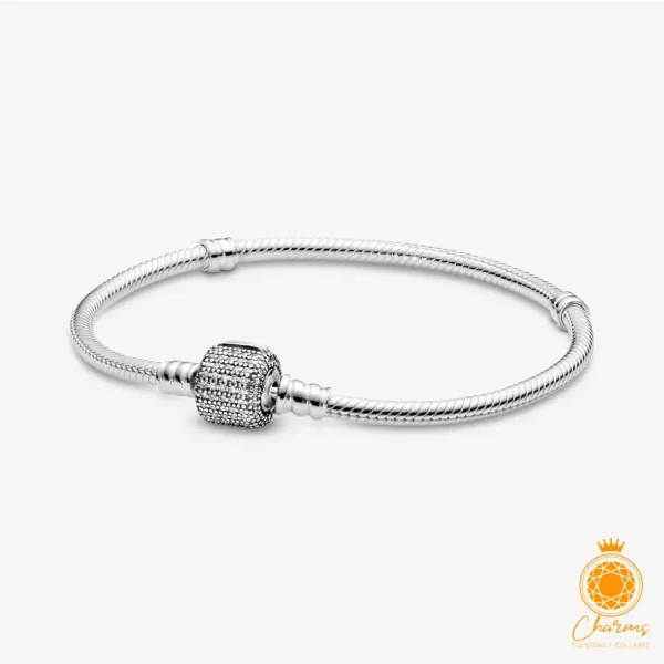 590723Cz Pandora Moments Sparkling Pavé Clasp Snake Chain Bracelet